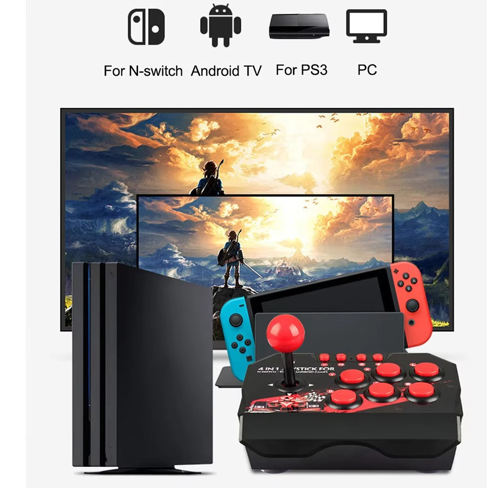 4-in-1 Game Joystick Controller with 3M USB Cable Turbo Function for Nintendo Switch Android TV PS3 PC - Arcade Station Rocker