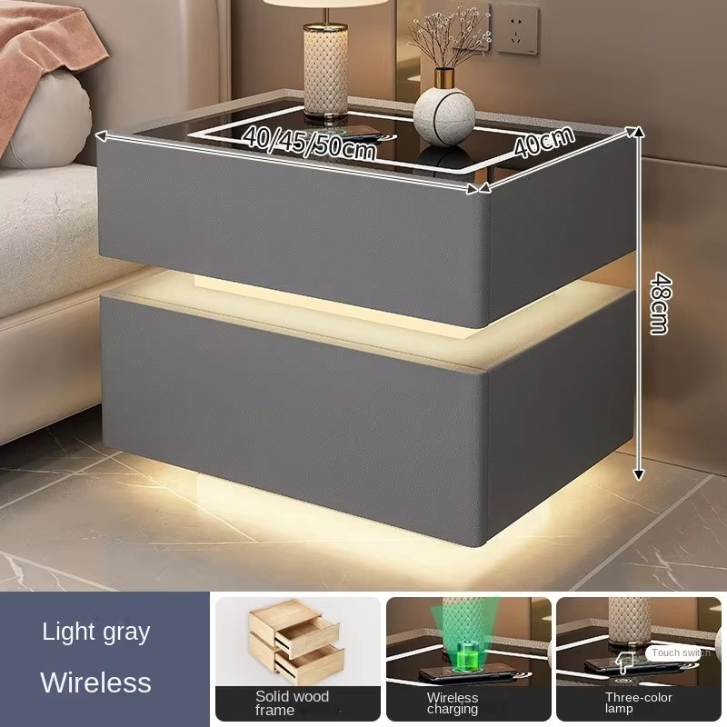 Smart Nightstand Suspension New Bedroom All Solid Wood Simple Modern Light Luxury Senior Sense Of Net Red Multifunction Home