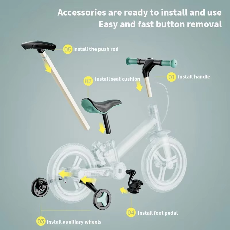 Children's Bicycle Unisex Kids Baby Dual-purpose Bike 2-3 Years Old 5-in-1 Riding Balance Bike Foldable