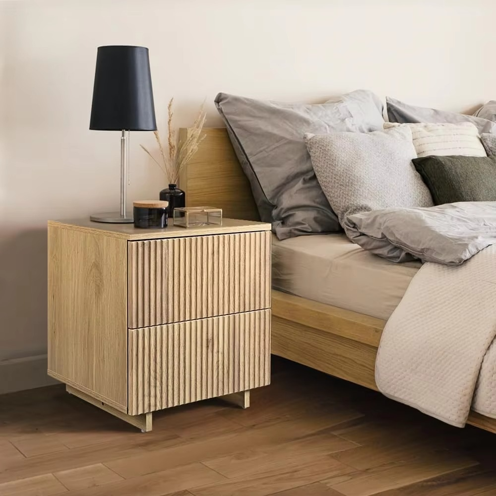 2 Storage Drawers Small Side End Table Nightstand for Living Room Bedroom Furniture, 48x39.5x56cm