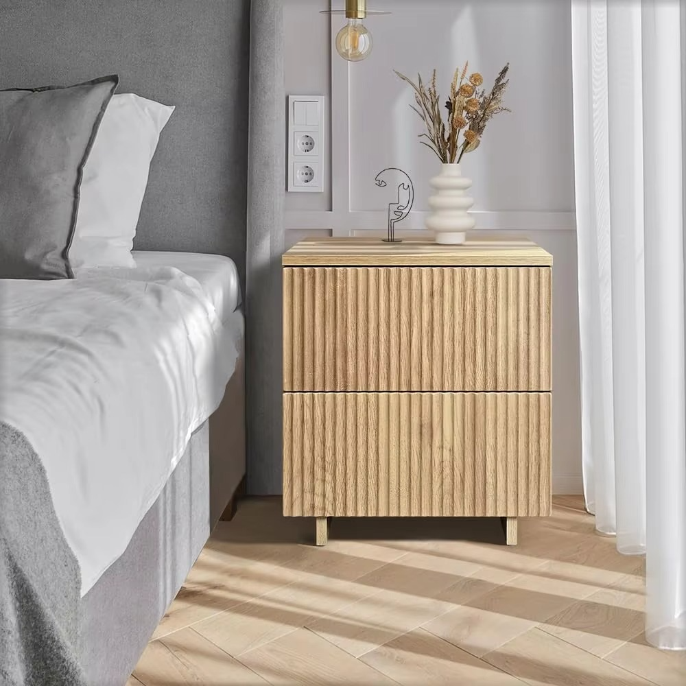 2 Storage Drawers Small Side End Table Nightstand for Living Room Bedroom Furniture, 48x39.5x56cm