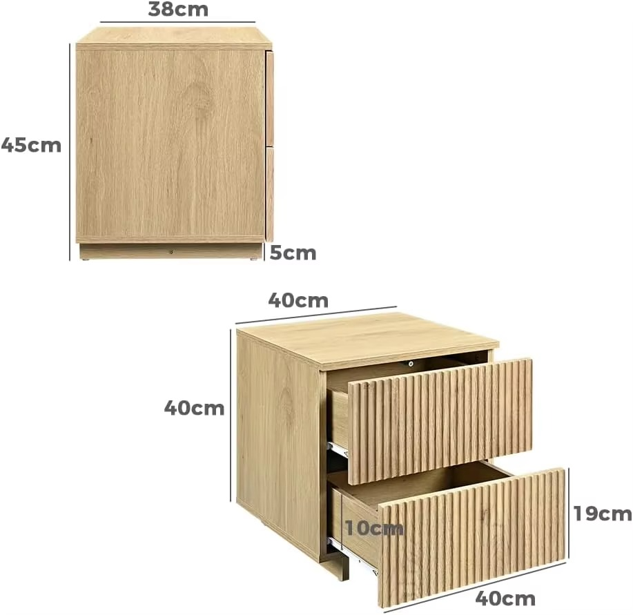 2 Storage Drawers Small Side End Table Nightstand for Living Room Bedroom Furniture, 48x39.5x56cm