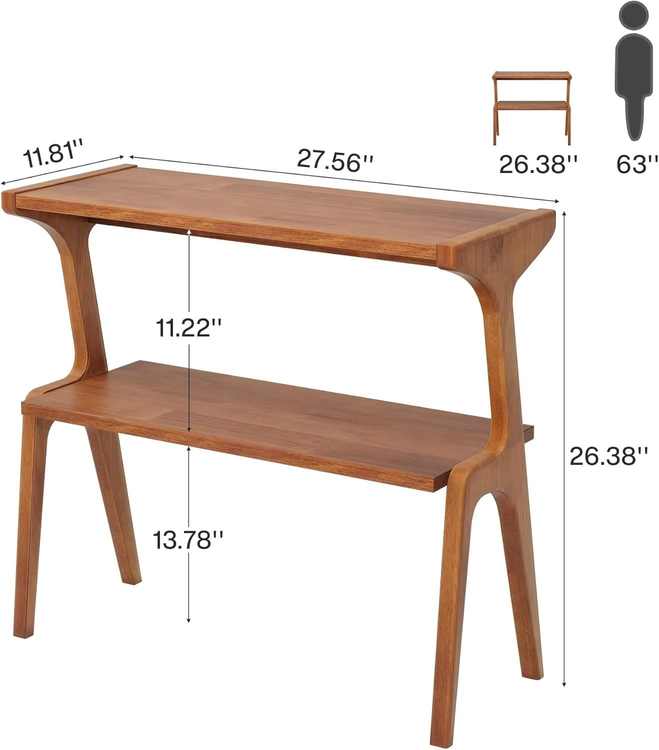 Modern Narrow Side Table with Storage Shelves, 2-Tie Skinny Sofa Side Table for Living Room, Farmhouse Tall Bedside Table, Nigh