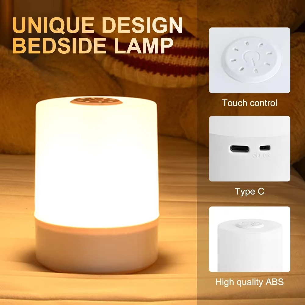 Touch Night Lamp 3 Modes Dimming Bedroom Bedside Lamp USB Charging Night Light Ambient Light Soft Light Table Lamp For Kids Gift