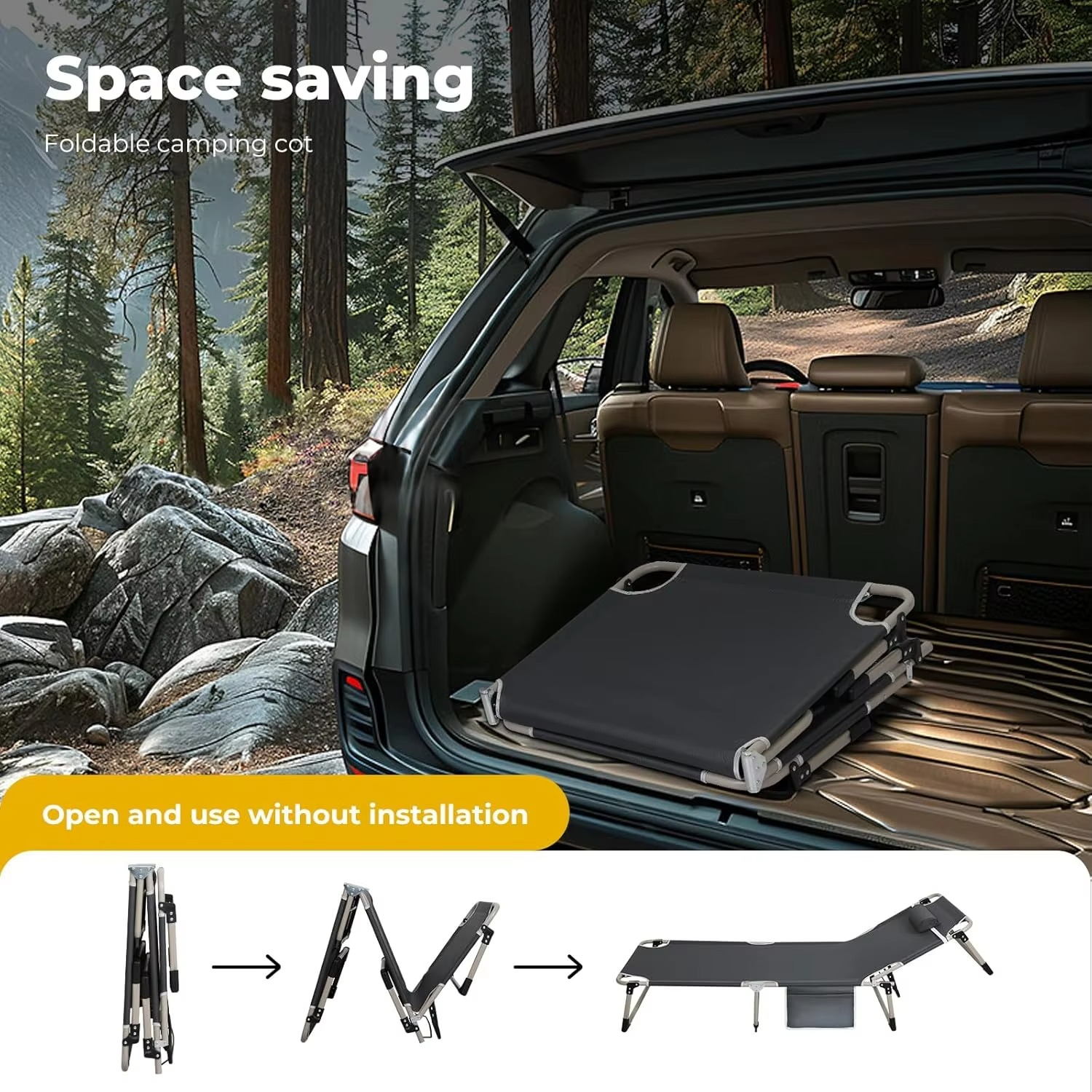 Folding Camping Cot W/Mat for Adults,Heavy Duty Outdoor Camping Bed Travel Camp Cots Camping Loungers,5-Position Adjustable Bac