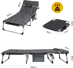 Folding Camping Cot W/Mat for Adults,Heavy Duty Outdoor Camping Bed Travel Camp Cots Camping Loungers,5-Position Adjustable Bac
