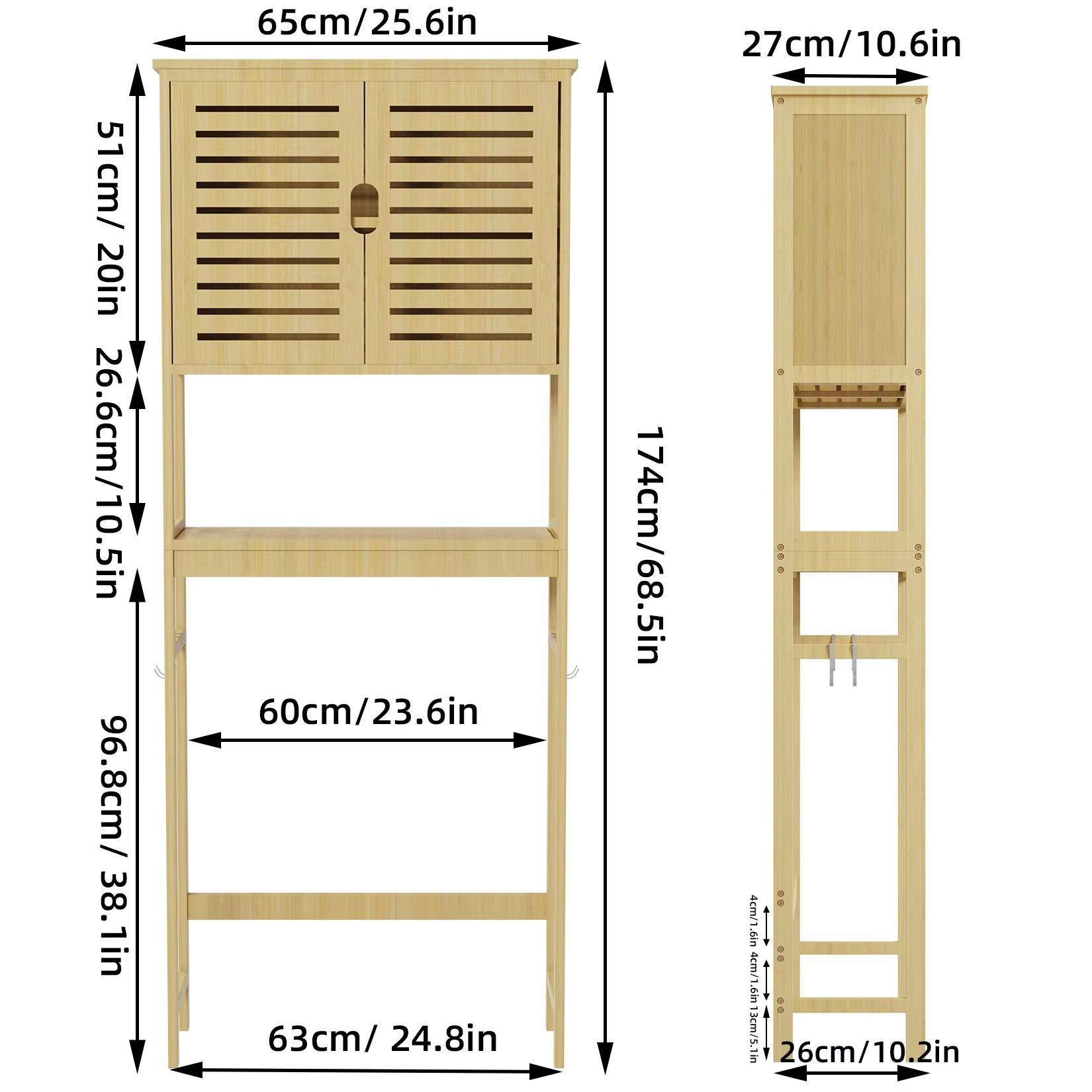 Over-the-Toilet Bathroom Storage Cabinet Bamboo Washing Machine Organizer Rack Free Standing