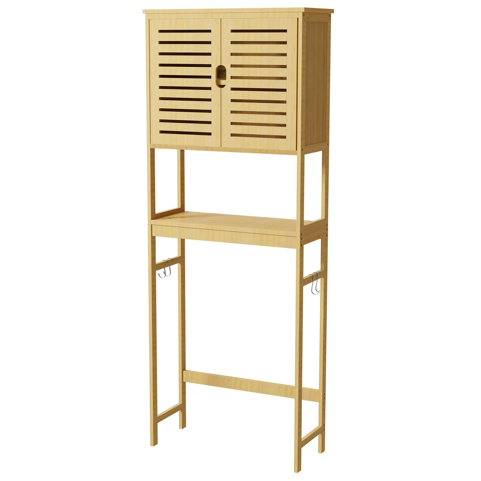 Over-the-Toilet Bathroom Storage Cabinet Bamboo Washing Machine Organizer Rack Free Standing