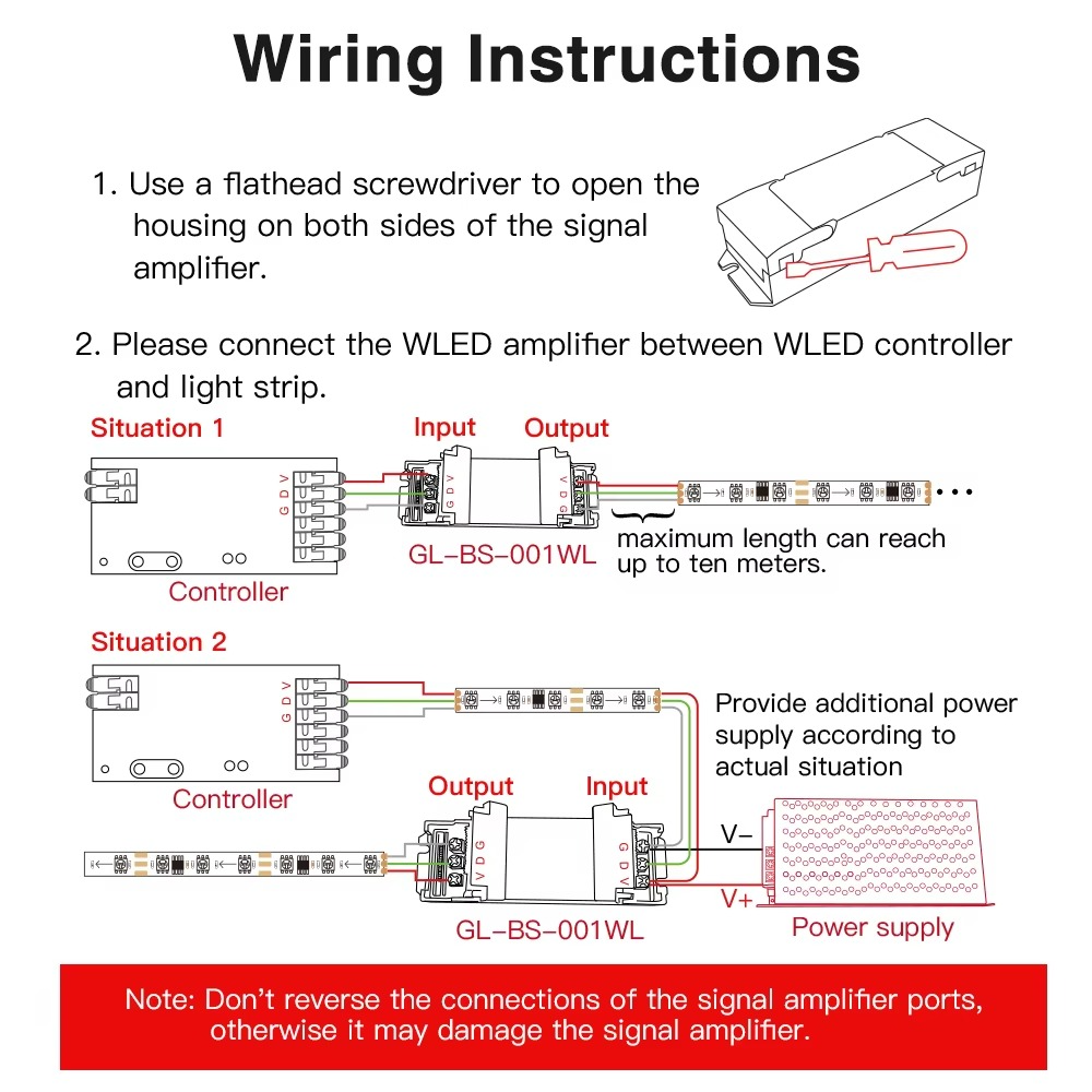 GLEDOPTO WLED Signal Amplifier Booster 10m Extension No Flicker Signal Wire Enhancer for WS2811 WS2812 SK6812 Digital Controller