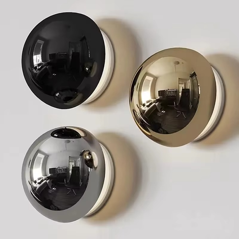 Minimalist Plated Silver Luxurious Wall Lamp Modern Simple Circular Nordic Corridor Stairs Lunar Eclipse Bedside Lamp