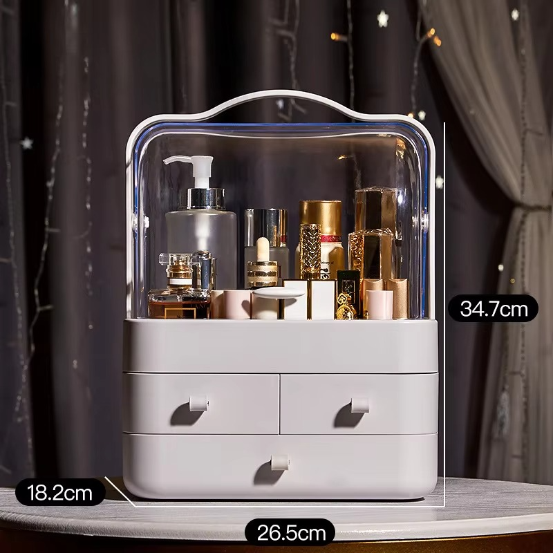 1pc Cosmetics Receiving Box Dust-Proof Desktop Makeup Organizer with Drawer for Skin Care Products Household Storage Box Shelf
