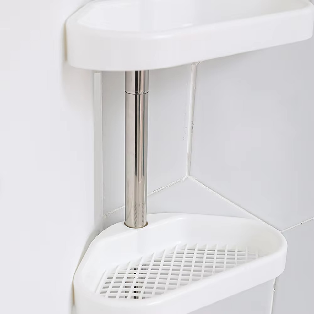 Bathroom Corner Shower Tension Pole Rust Proof Telescopic Rod 4 Tier Storage Rack Shower Organizer Stainless Steel Decor Shelf