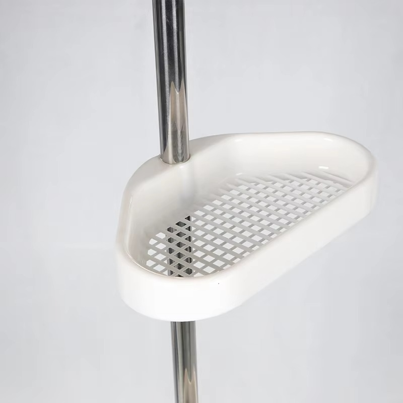 Bathroom Corner Shower Tension Pole Rust Proof Telescopic Rod 4 Tier Storage Rack Shower Organizer Stainless Steel Decor Shelf