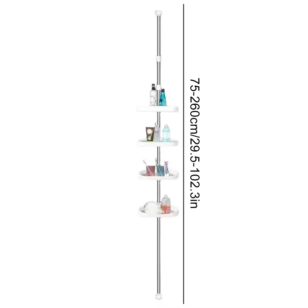 Bathroom Corner Shower Tension Pole Rust Proof Telescopic Rod 4 Tier Storage Rack Shower Organizer Stainless Steel Decor Shelf
