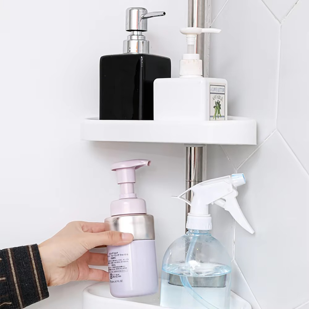 Bathroom Corner Shower Tension Pole Rust Proof Telescopic Rod 4 Tier Storage Rack Shower Organizer Stainless Steel Decor Shelf
