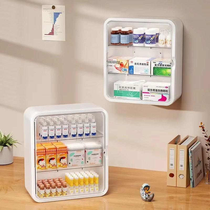 Wall Hanging Medicine BoxTransparent Drawer-type Storage Box Medicine Storage Cabinet Stackable Organizer Rack Medical Kit