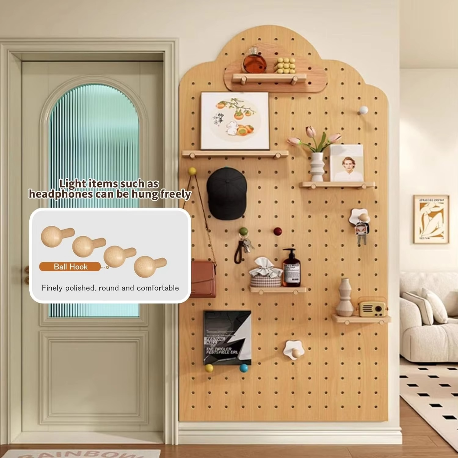 Wood Pegboard Sturdy Peg Boards Wall Organizer Combination Kit Modular Display Stands Hooks Shelf for Home Office Bathroom Sh