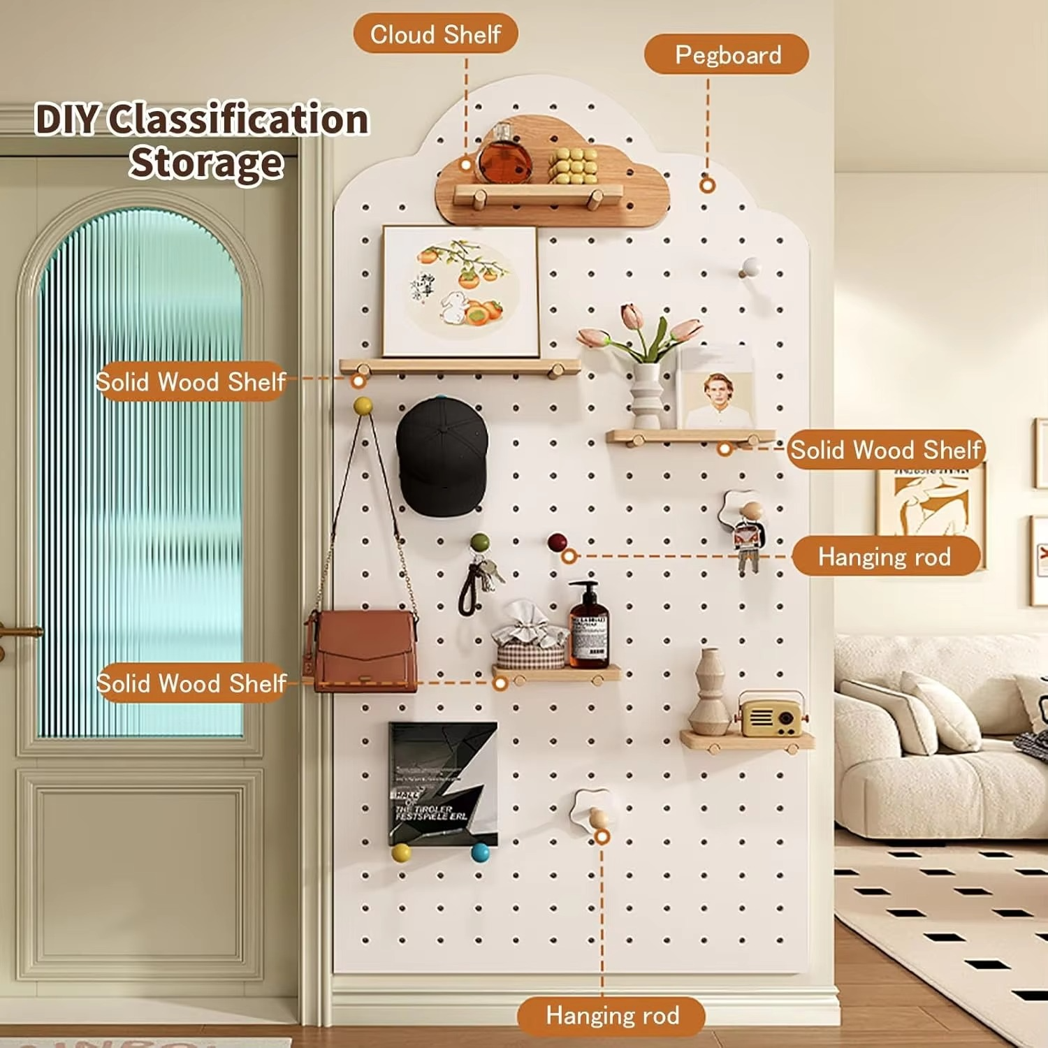 Wood Pegboard Sturdy Peg Boards Wall Organizer Combination Kit Modular Display Stands Hooks Shelf for Home Office Bathroom Sh