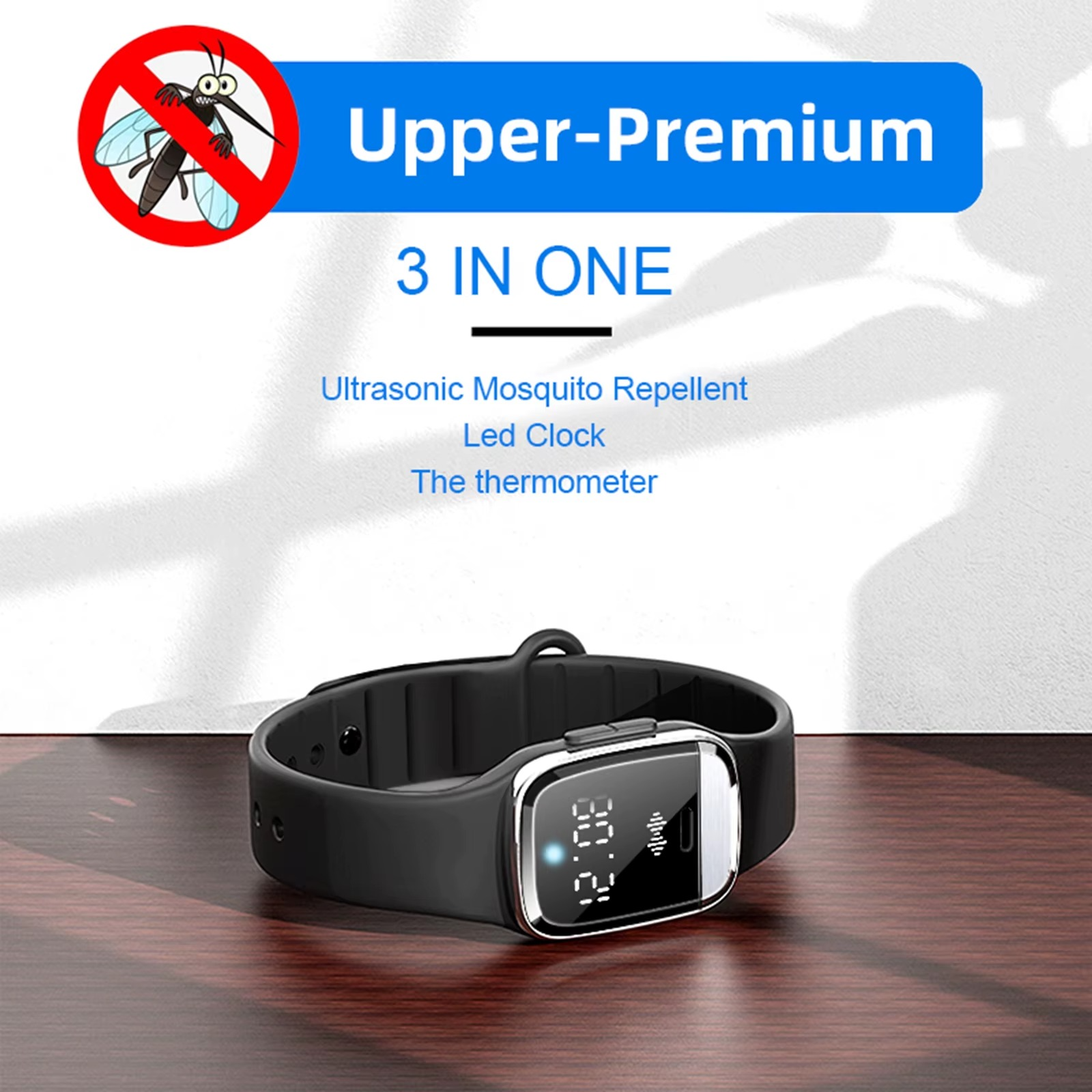 Temperature Measurement Bracelets Ultrasonic Mosquito Repellent Bands Non-Toxic Deet Free Bug Insect Repellent Clock