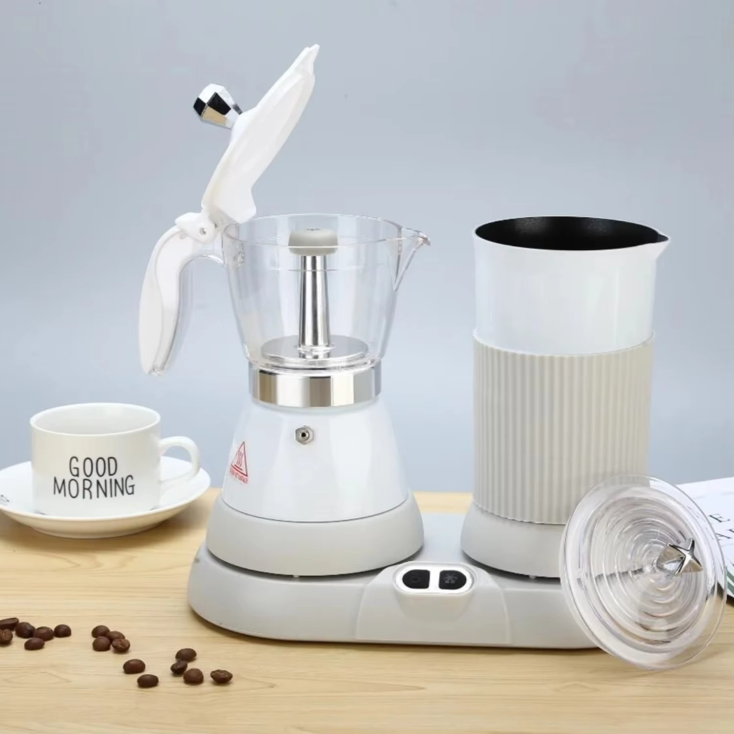 2 in 1 Espresso Machine Milk Frother Italian Moka Pot All-in-one Italian Electric Coffee Machine Home Coffee Pot