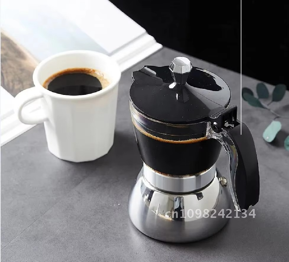 Maker Induction Stovetop Espresso Moka Transparent-top & Stainless Electric Stoves Induction Steel Pot Moka for &