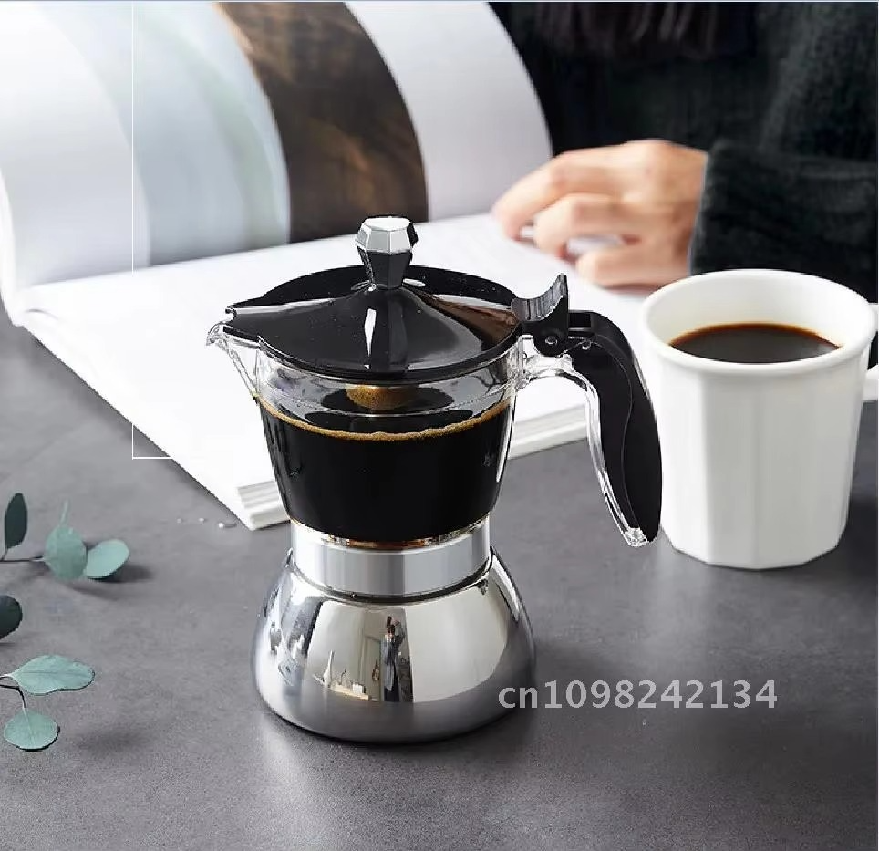 Maker Induction Stovetop Espresso Moka Transparent-top & Stainless Electric Stoves Induction Steel Pot Moka for &