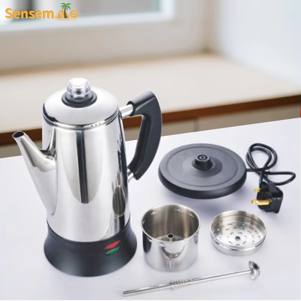 Coffee Percolator Pot Electric Stainless Steel Geyser Coffee Maker 12 Cups Drip Kettle Espresso Machine Home Cafe Kitchen Tools