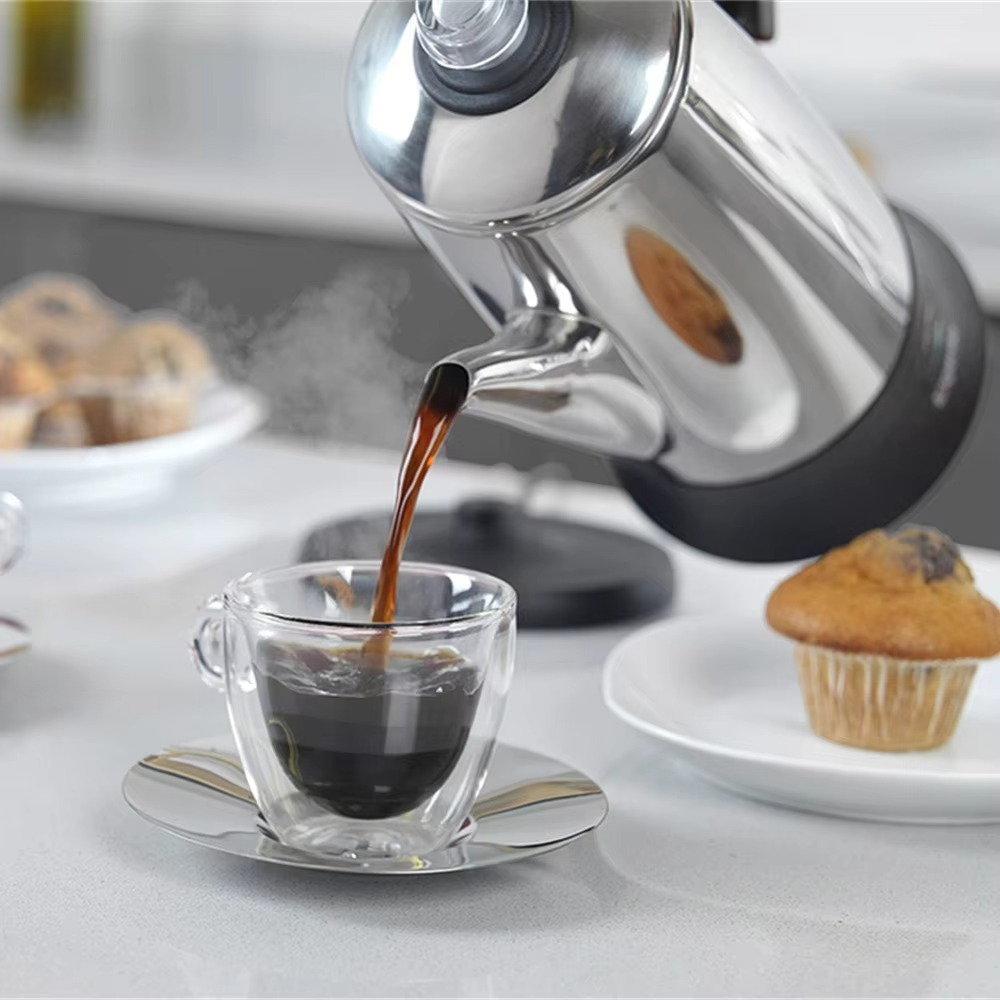 Coffee Percolator Pot Electric Stainless Steel Geyser Coffee Maker 12 Cups Drip Kettle Espresso Machine Home Cafe Kitchen Tools