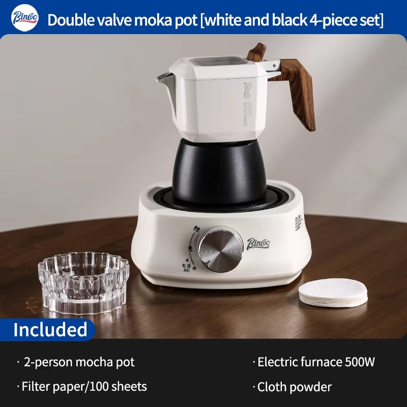 Bincoo Bird Double Valve Mocha Pot 2-person Electric Stove Heating Base 500W 220V Italian Espresso Pot Coffee Maker Tool Patent