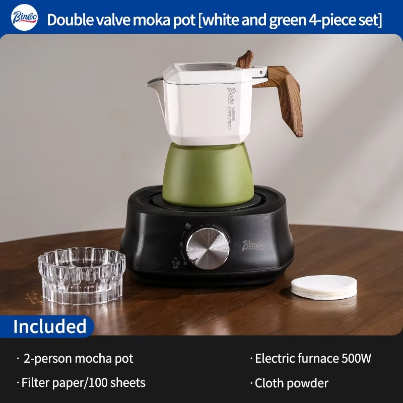 Bincoo Bird Double Valve Mocha Pot 2-person Electric Stove Heating Base 500W 220V Italian Espresso Pot Coffee Maker Tool Patent