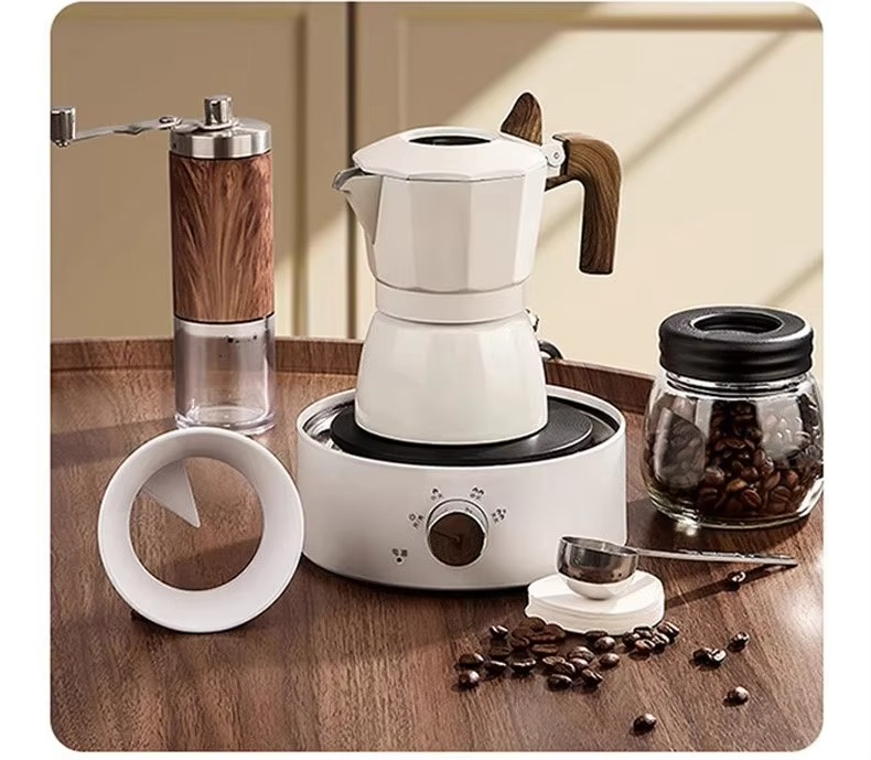 Double Valve Moka Pot Home Small Automatic Hand Brew Coffee Pot Set Espresso Electric Brewing Coffee Set