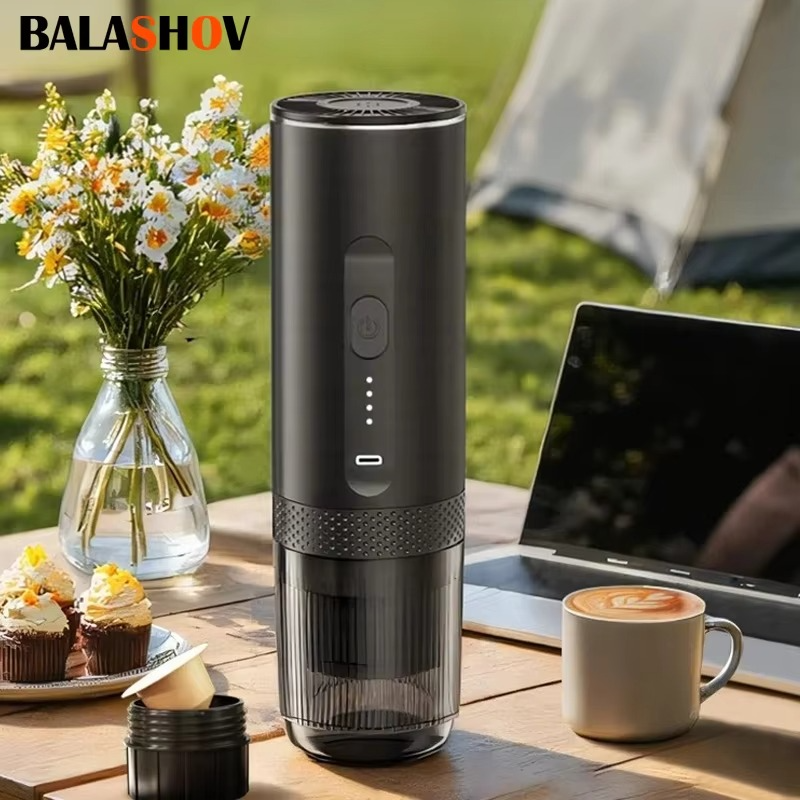 Wireless Electric Espresso Coffee Machine for Car & Home Camping Portable Coffee Maker 2-in-1 Capsule Powder Travel Coffee Maker