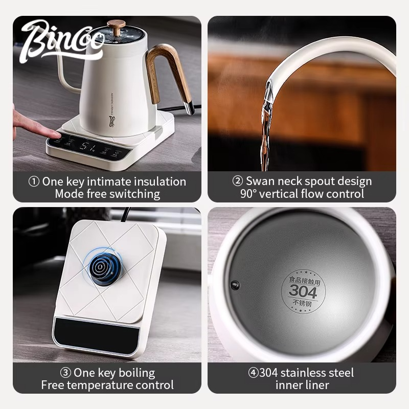 BINCOO Coffee Pot Electric Kettle Intelligent Temperature Control Hand Brewed Gooseneck Pot Household Tea Pot Barista Tools 220V