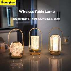 Wireless Table Lamp Rechargeable Portable Bedroom Bedside Touch Crystal Desk Lamp Night Light LED Decor Lights for Bar Coffee