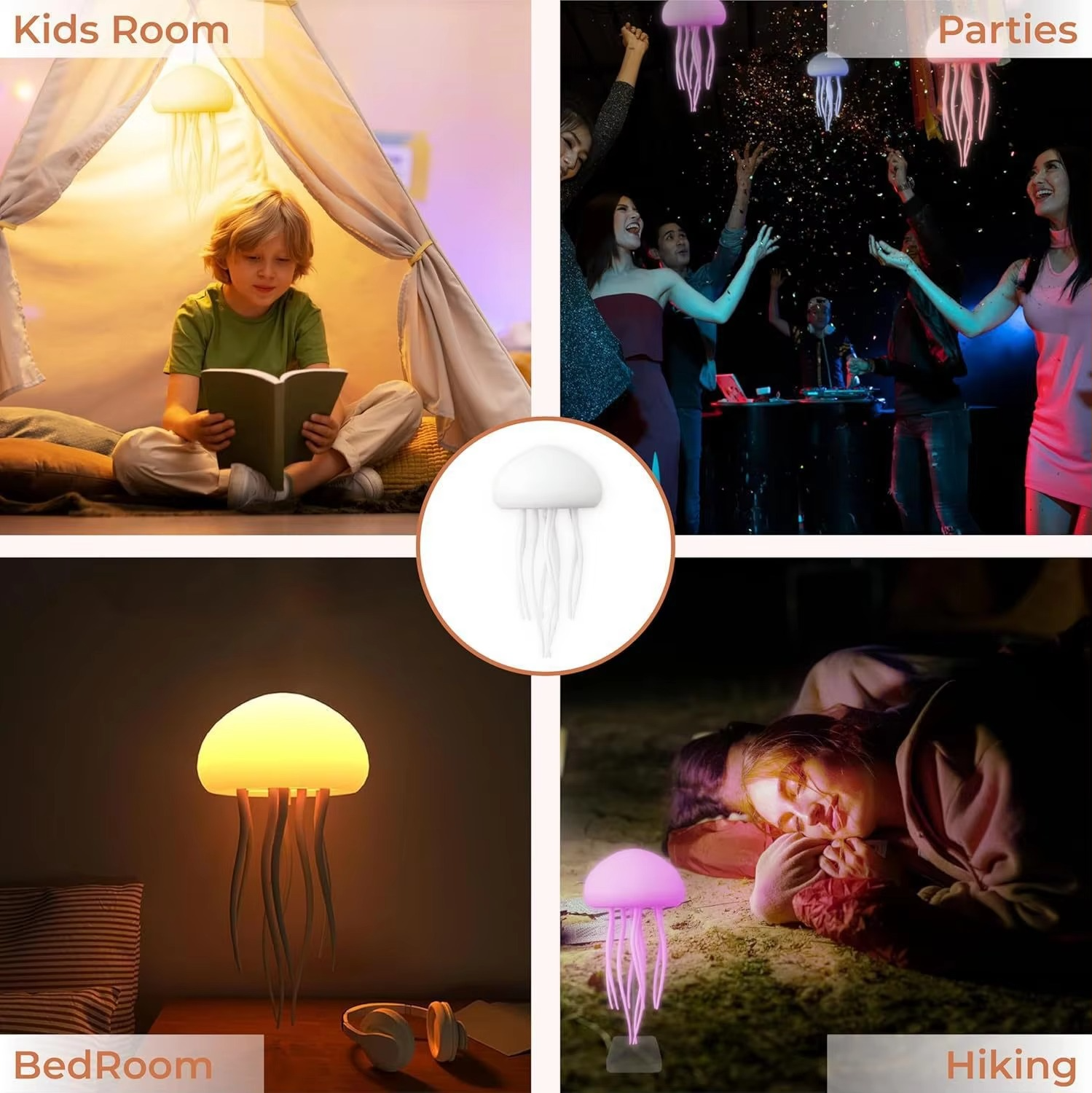 Jellyfish Cartoon Night Light RGB Gradient Cute Bedside Lamp Voice Control Table Lamps Child Room Decoration LED Lights