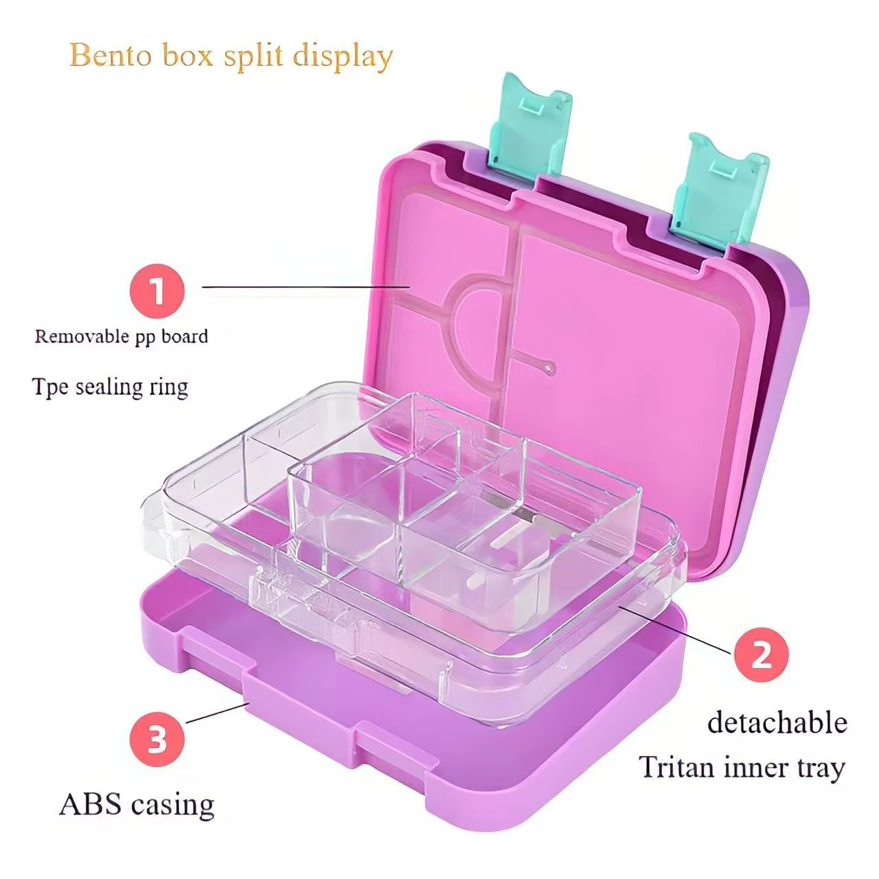 Double Buckle Tritan Bento Box / Portable Lunch Box / Microwave-Safe Freshness Preservation Meal Container for Students & Kids