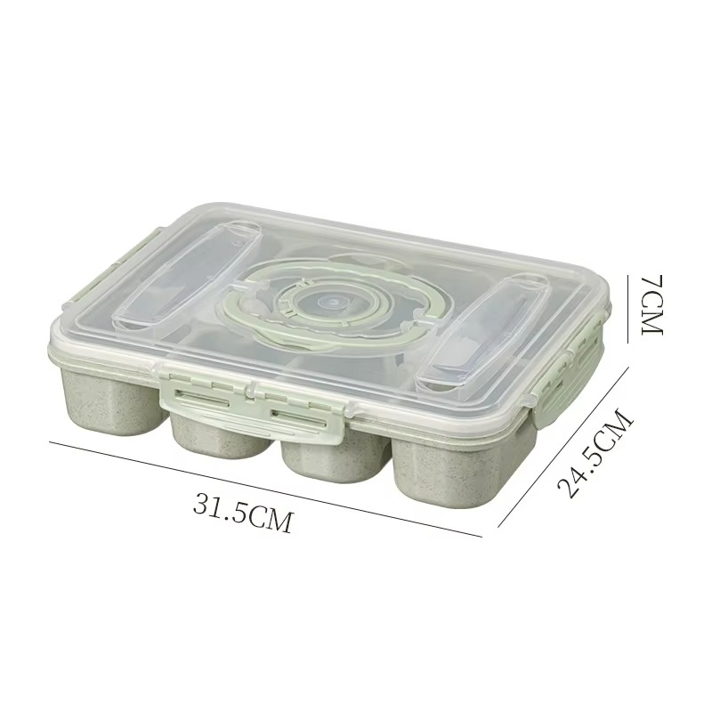 Wheat Straw Lunch Box with 10 Grids Portable Lunch Box Microwave Heating Lunch Box for Work Student With Lid Square Lunch Box