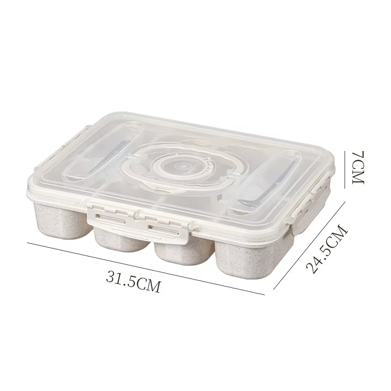 Wheat Straw Lunch Box with 10 Grids Portable Lunch Box Microwave Heating Lunch Box for Work Student With Lid Square Lunch Box