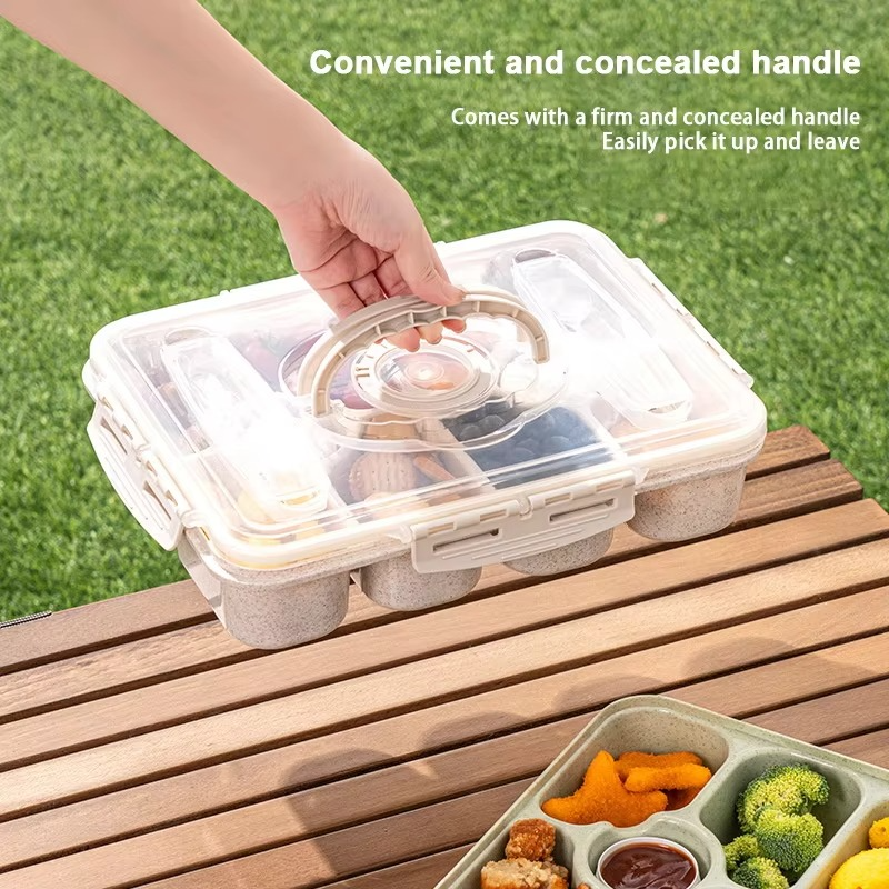Wheat Straw Lunch Box with 10 Grids Portable Lunch Box Microwave Heating Lunch Box for Work Student With Lid Square Lunch Box