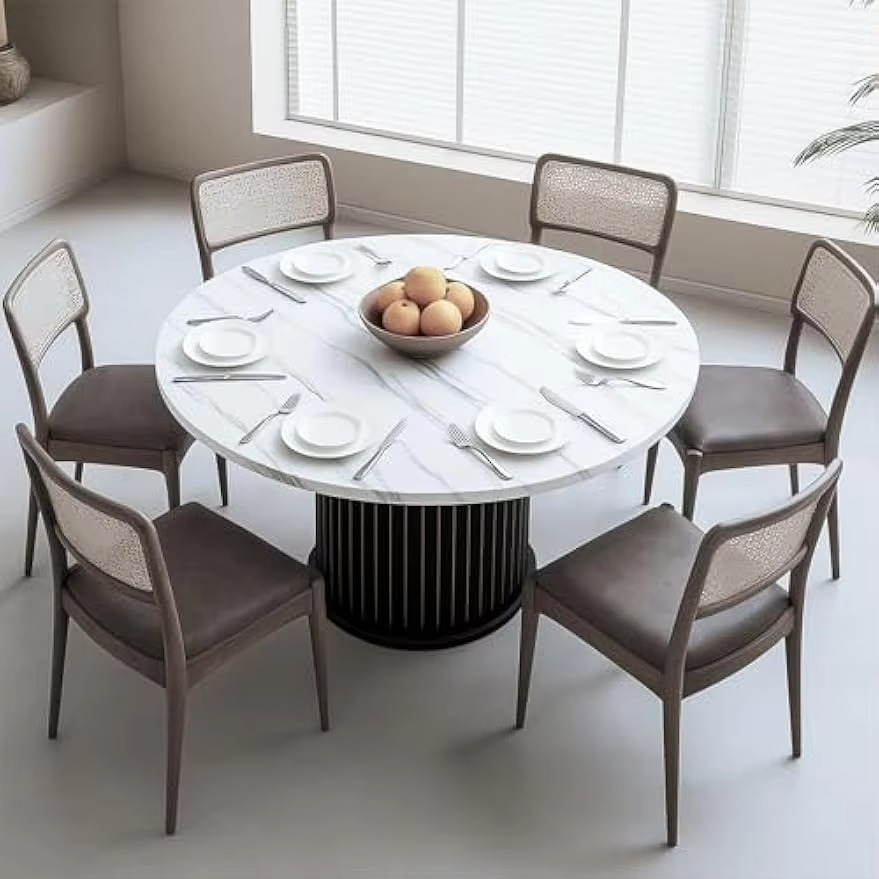 Dining Table for 4 People Modern Round Wooden Table 110cm Metal Base Restaurant Kitchen Living Dining Room Furniture Black