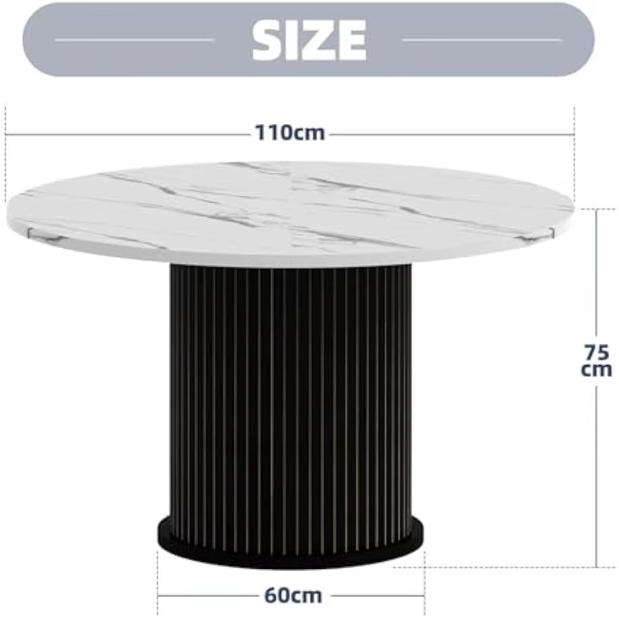 Dining Table for 4 People Modern Round Wooden Table 110cm Metal Base Restaurant Kitchen Living Dining Room Furniture Black