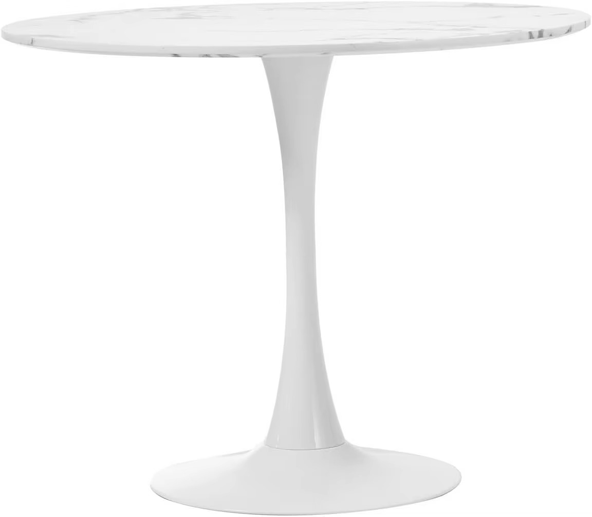 90cm Dining Table with Marble Top and Metal Leg, Round Kitchen Table White