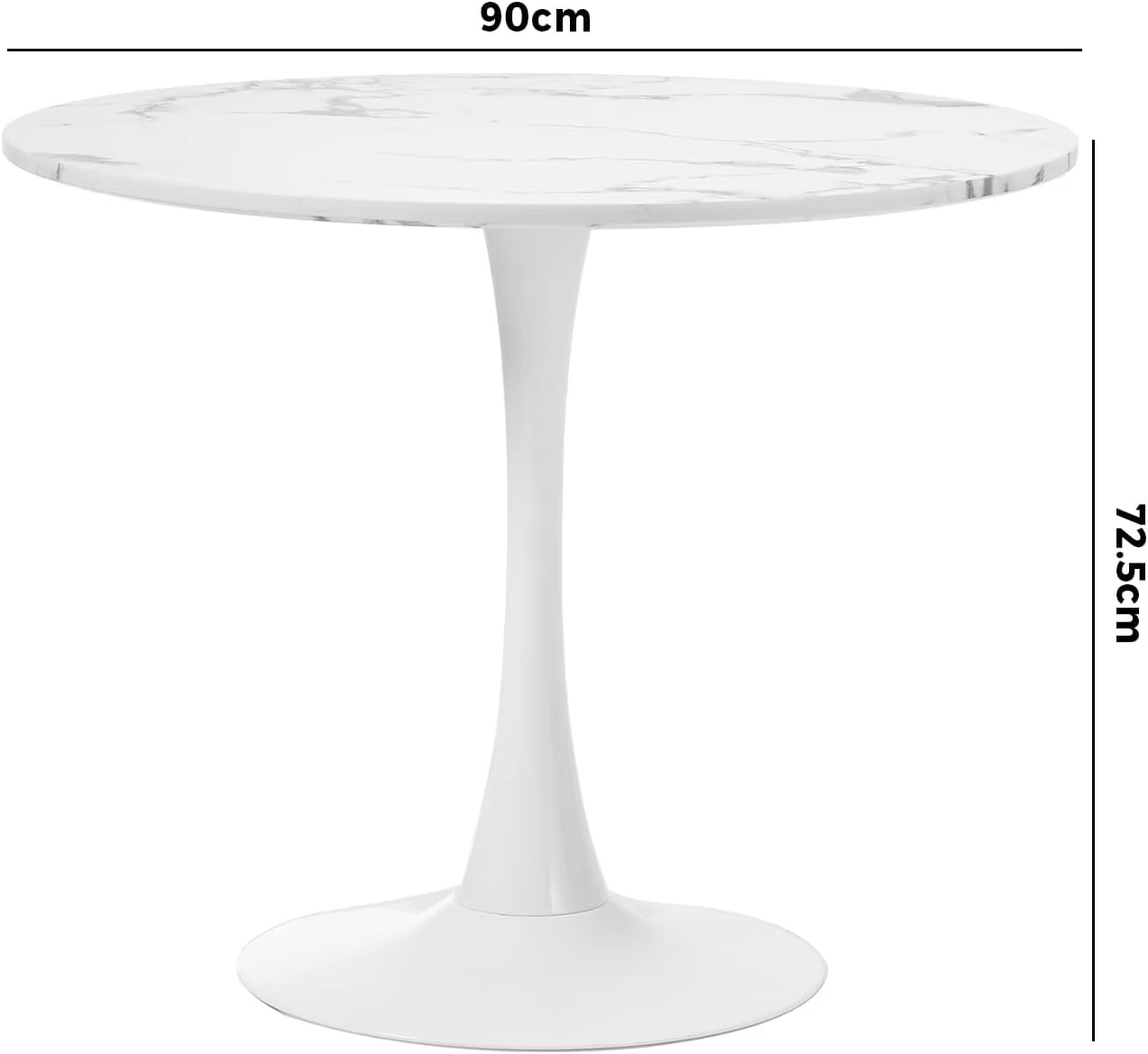 90cm Dining Table with Marble Top and Metal Leg, Round Kitchen Table White
