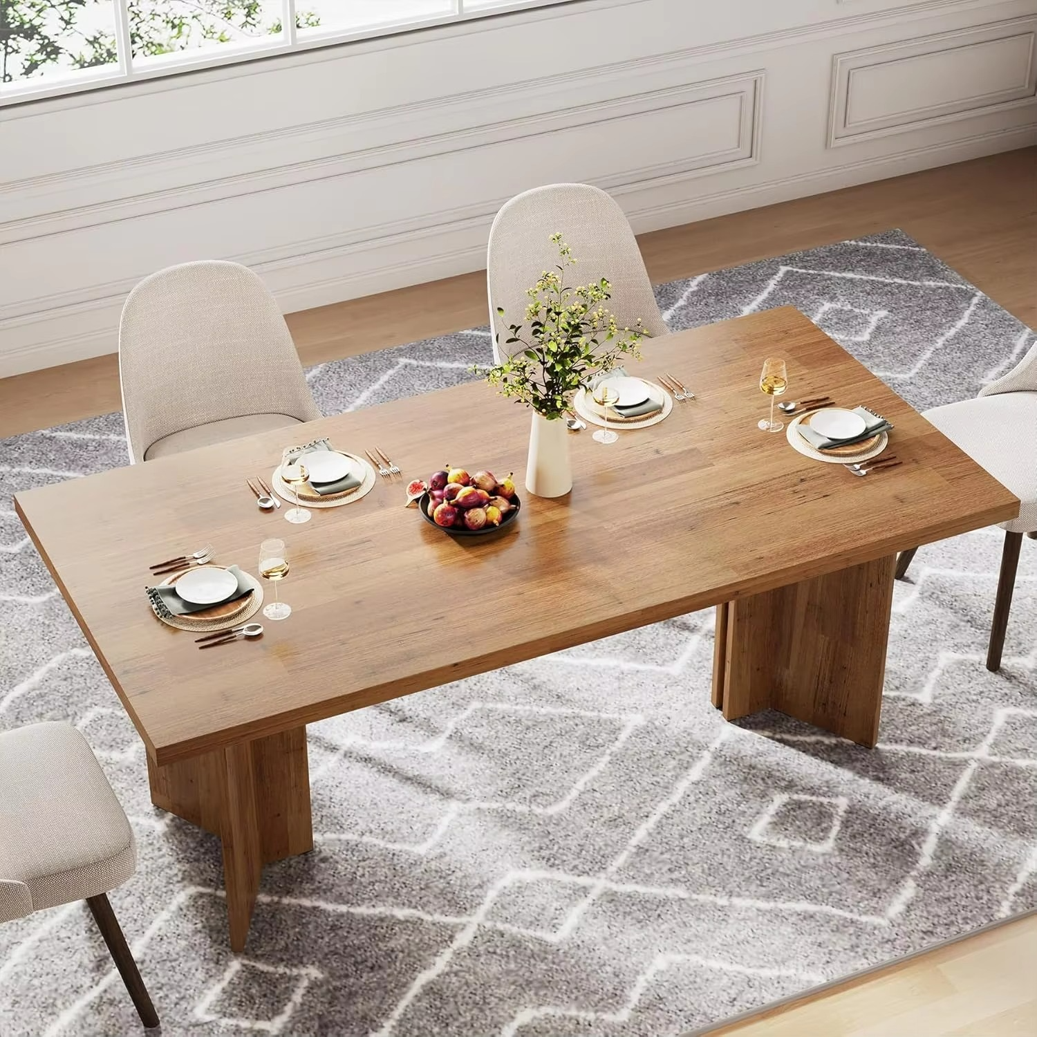 63-inch Dining Table for 4-6, Farmhouse Kitchen Table with Large Tabletop, Rectangular Dinner Eating Table for Dining Room, Livi