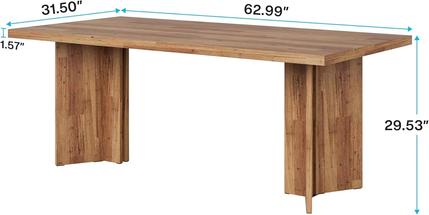 63-inch Dining Table for 4-6, Farmhouse Kitchen Table with Large Tabletop, Rectangular Dinner Eating Table for Dining Room, Livi