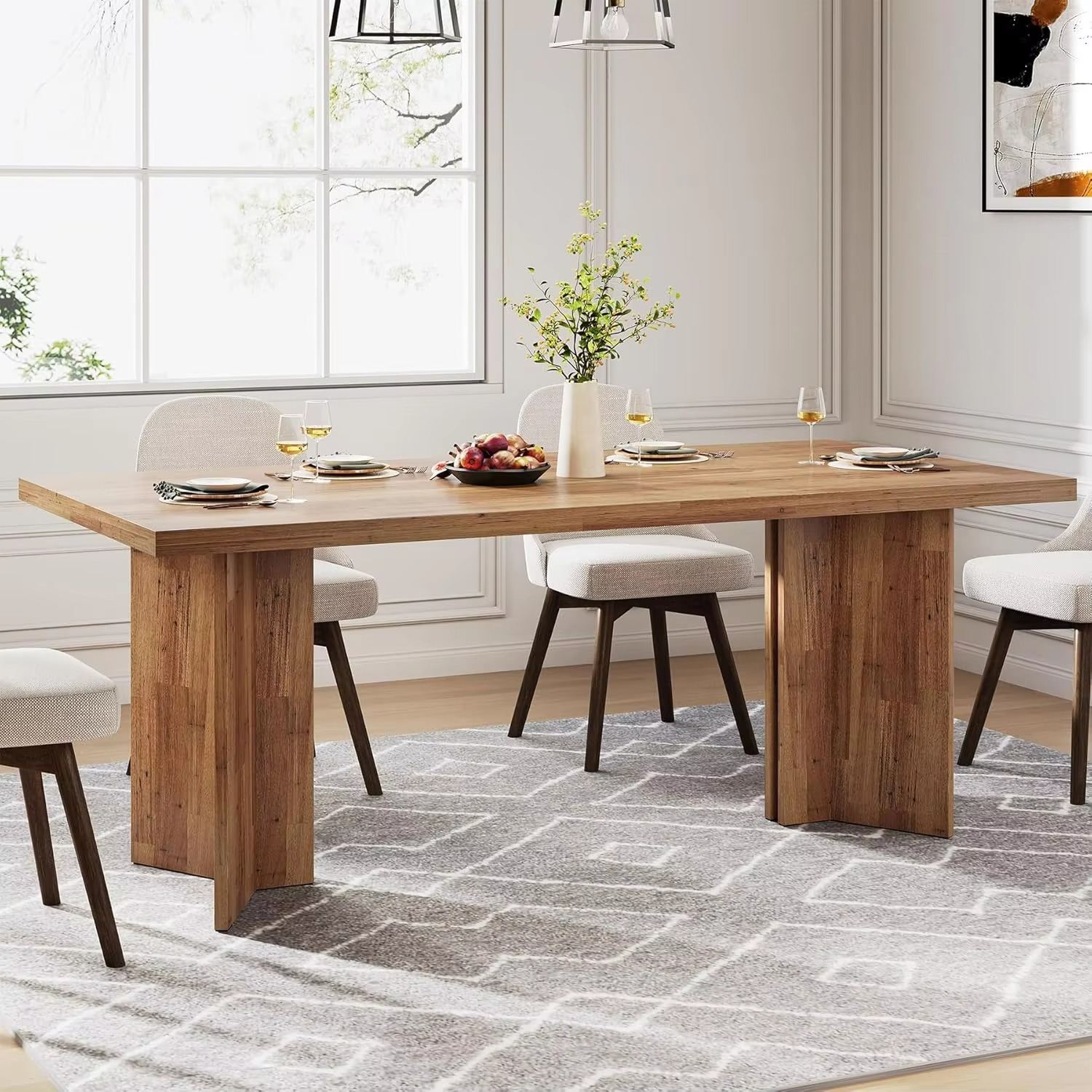 63-inch Dining Table for 4-6, Farmhouse Kitchen Table with Large Tabletop, Rectangular Dinner Eating Table for Dining Room, Livi