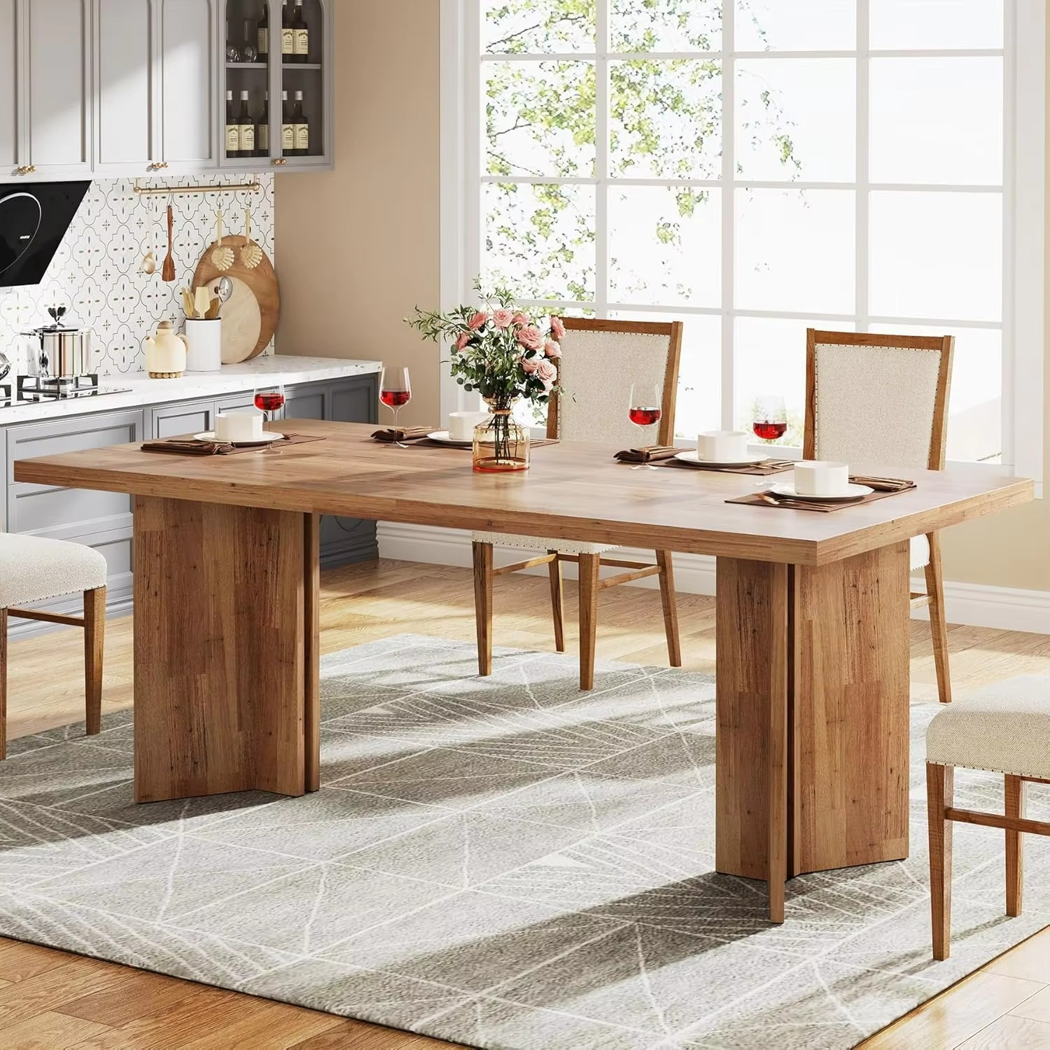 63-inch Dining Table for 4-6, Farmhouse Kitchen Table with Large Tabletop, Rectangular Dinner Eating Table for Dining Room, Livi