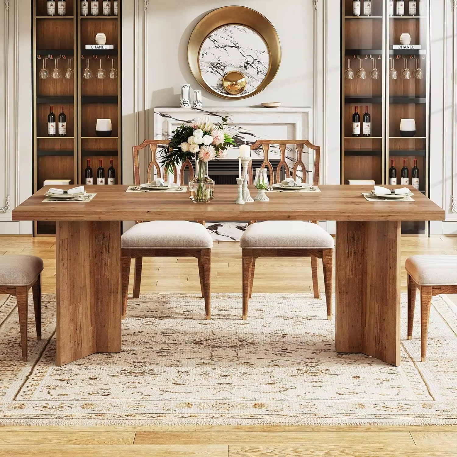 63-inch Dining Table for 4-6, Farmhouse Kitchen Table with Large Tabletop, Rectangular Dinner Eating Table for Dining Room, Livi