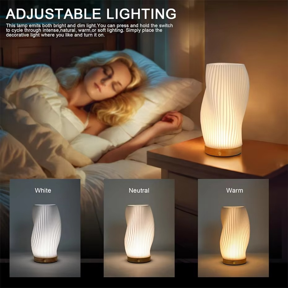 Bedside Lamps Bedroom 3D Printed Touch Table Lamp Dimmable Nightstand Lamp Modern Lamp for Living Room, Dorm, Kids Room, Office