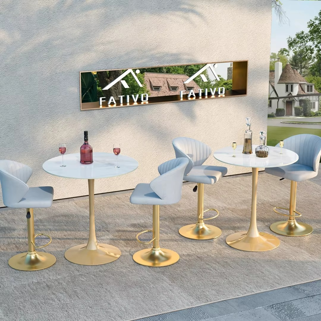 100cm Round Bar Height Table Sintered Stone Top Bistro Pub Cafe Commercial Durable Modern Design